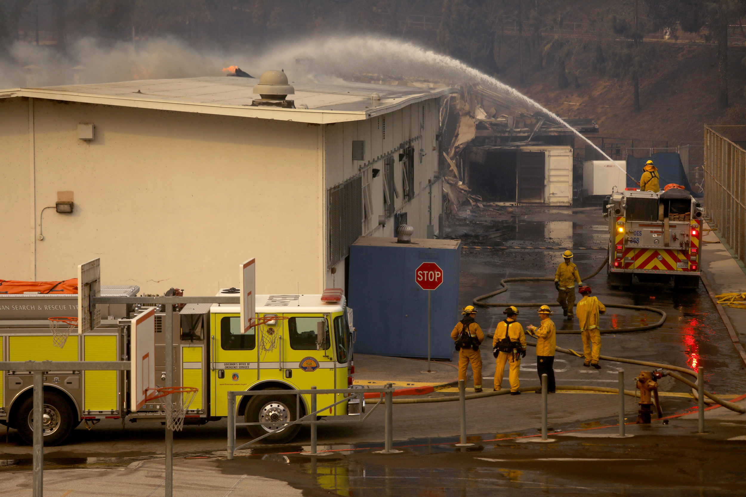 Firefighters at a high school
