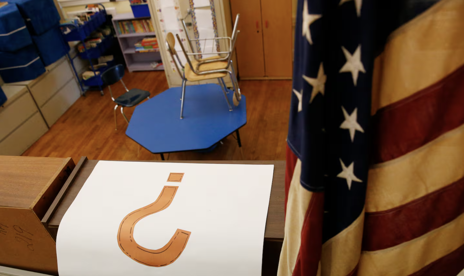 question mark next to flag