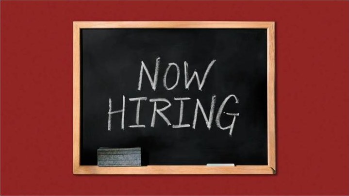 Chalkboard reading Now Hiring