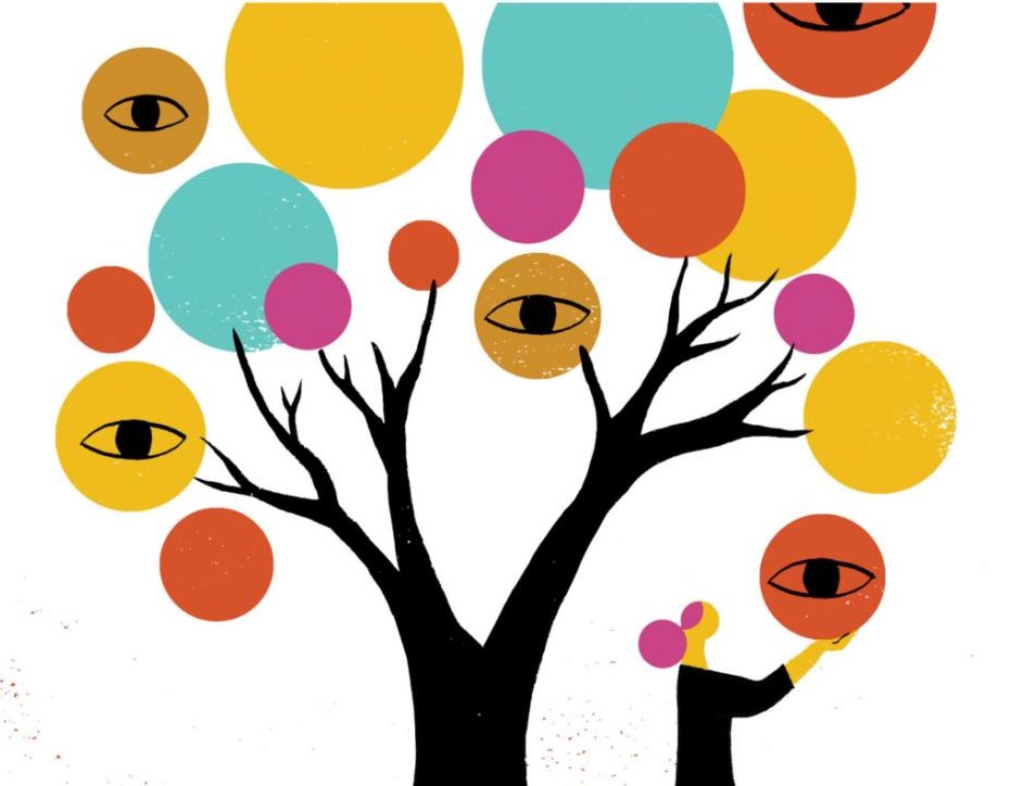 Illustration of a woman under a stylized tree
