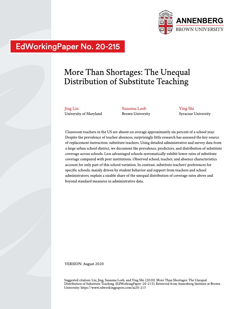Cover of More Than Shortages: The Unequal Distribution of Substitute Teaching