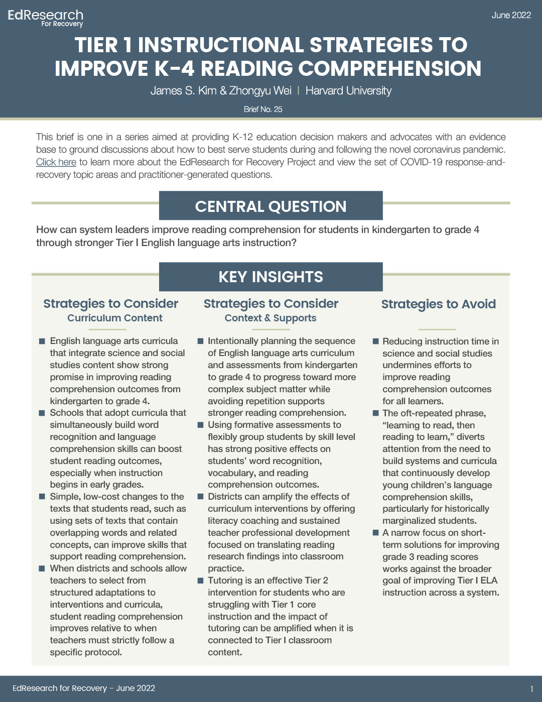 New Brief on Evidence-based Strategies to Improve K-4 Reading