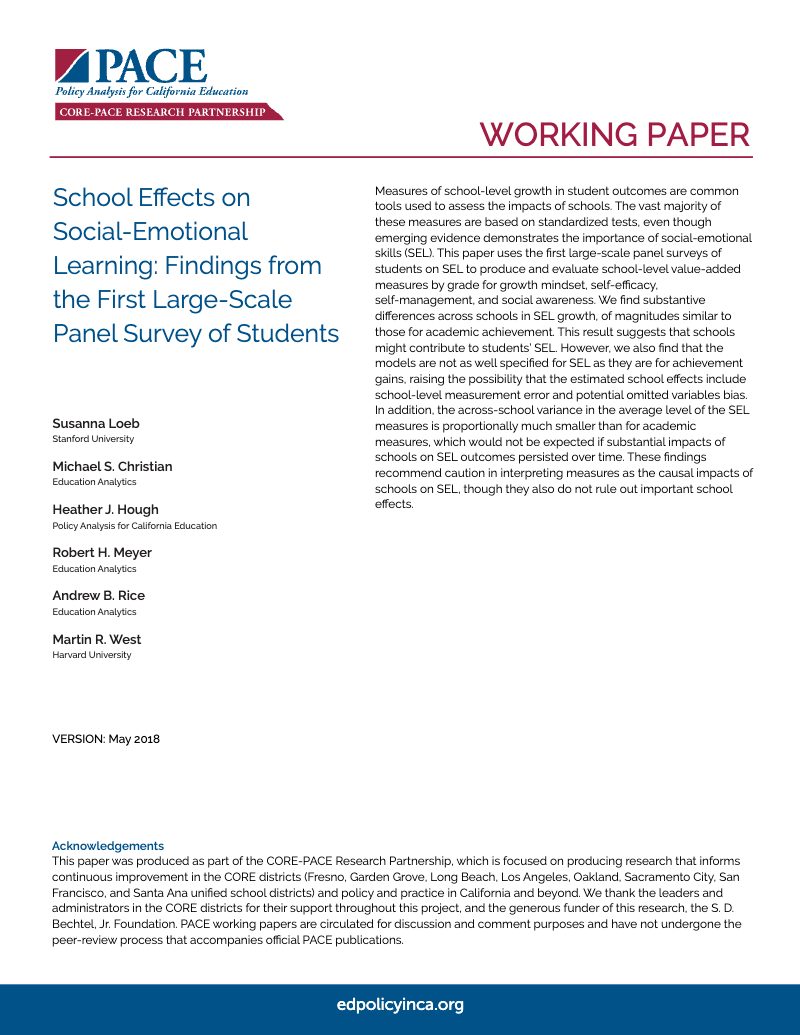 Cover of School Differences in Social–Emotional Learning Gains: Findings From the First Large-Scale Panel Sur
