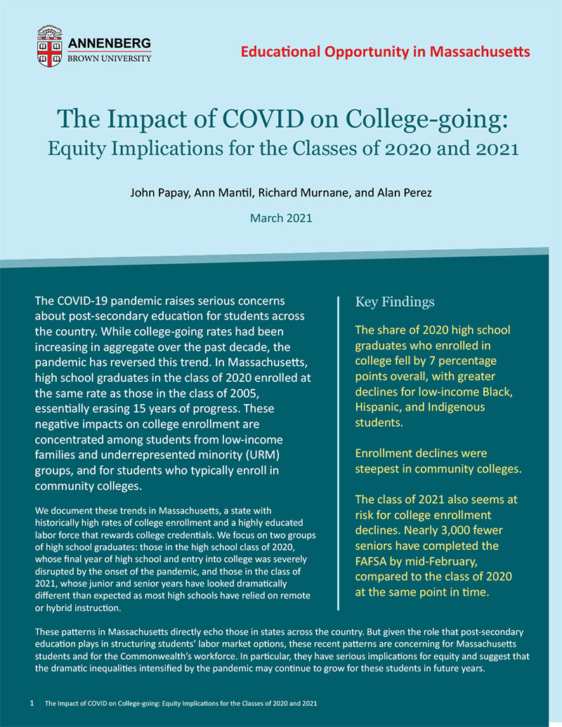 The Impact of COVID on College-going: Equity Implications for the Classes of 2020 and 2021