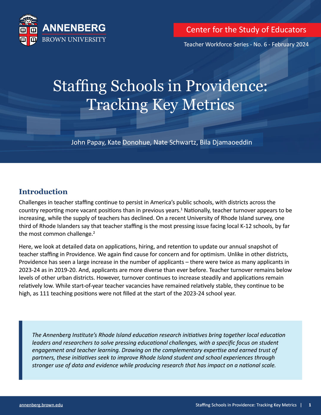 Staffing Schools in Providence: Tracking Key Metrics