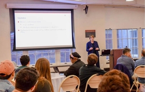 President Paxson speaks at a Brown University Community Council meeting