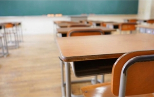 Empty classroom desks