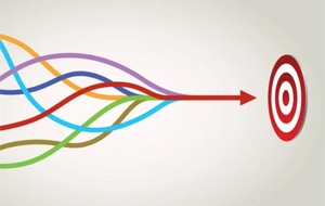Illustration of a multi-tailed arrow hitting a bullseye