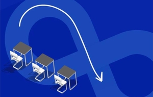 Illustration of a looping arrow over classroom desks
