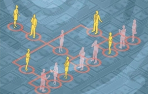Illustration of figures on an organizational chart