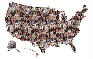 Map of the United States made of portraits