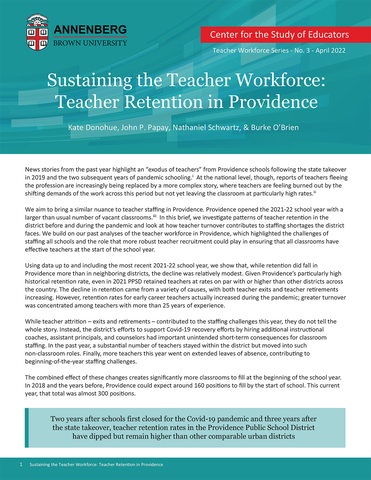 Sustaining the Teacher Workforce: Teacher Retention in Providence